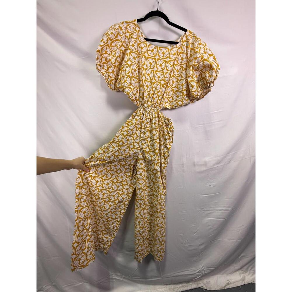 Rebecca Taylor NYC Yellow Floral Wide Leg Jumpsuit Size 8 with Fabric Tear - Picture 7 of 9